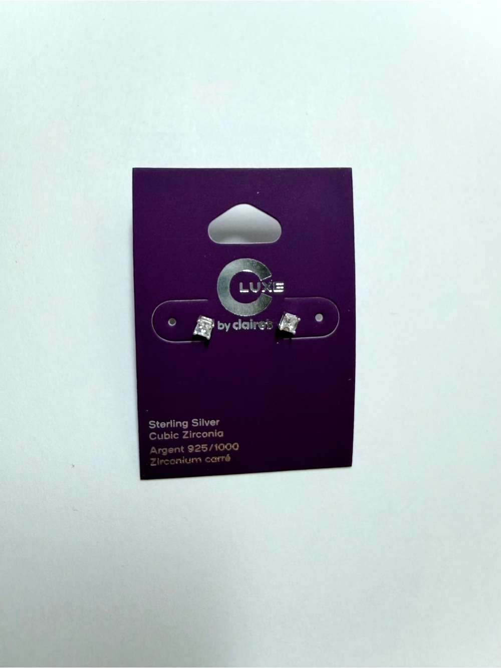 Luxe by Claire's Sterling Silver Cubic Zirconia Stud Earrings - Purple Card